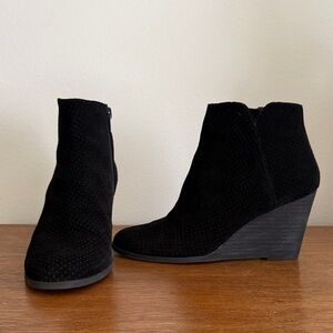 Susina Black Perforated Suede Wedge Ankle Boots